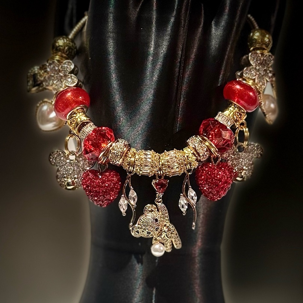 Elegant Red and Gold Charm Bracelet